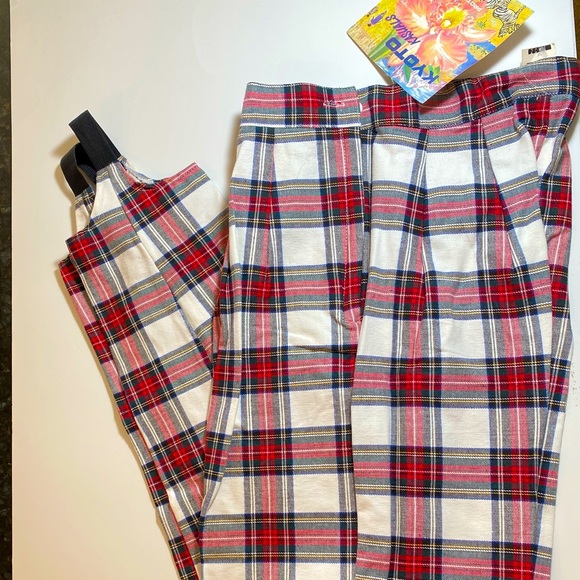 Vintage 1970s Kyoto stirrup pants, NWT red/white plaid cotton/lycra Womens 13-14 - Picture 1 of 7